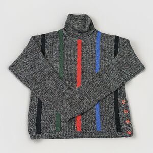 Vintage PRONTO MODA Turtleneck Sweater – Multicolor Knit w/ Plaid Buttons Size M